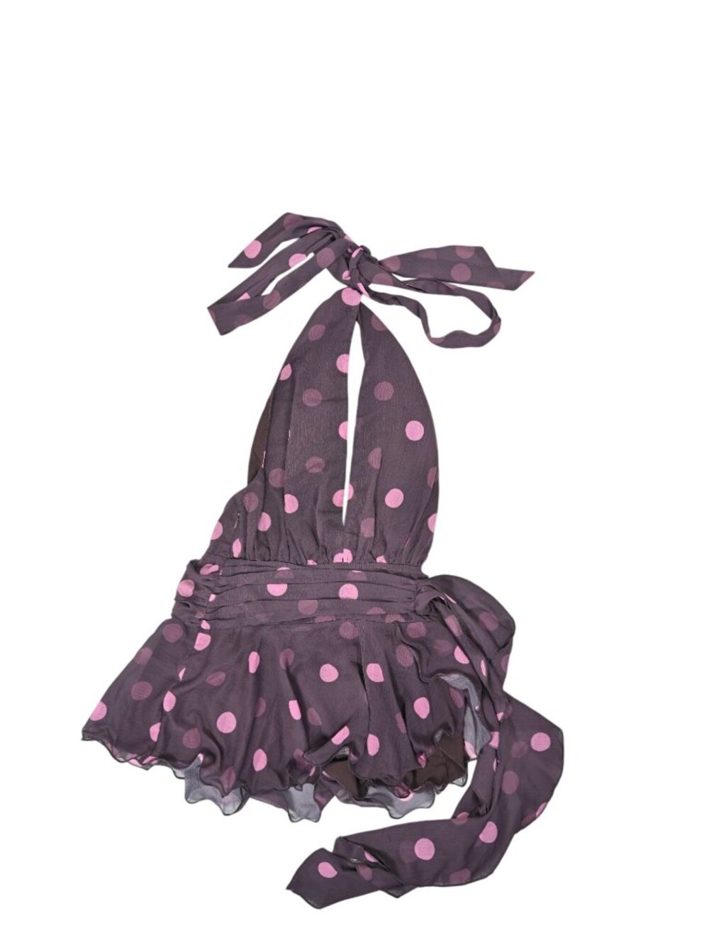 Outcast Alasia Mini Dress in Deep Mauve Polka Dot